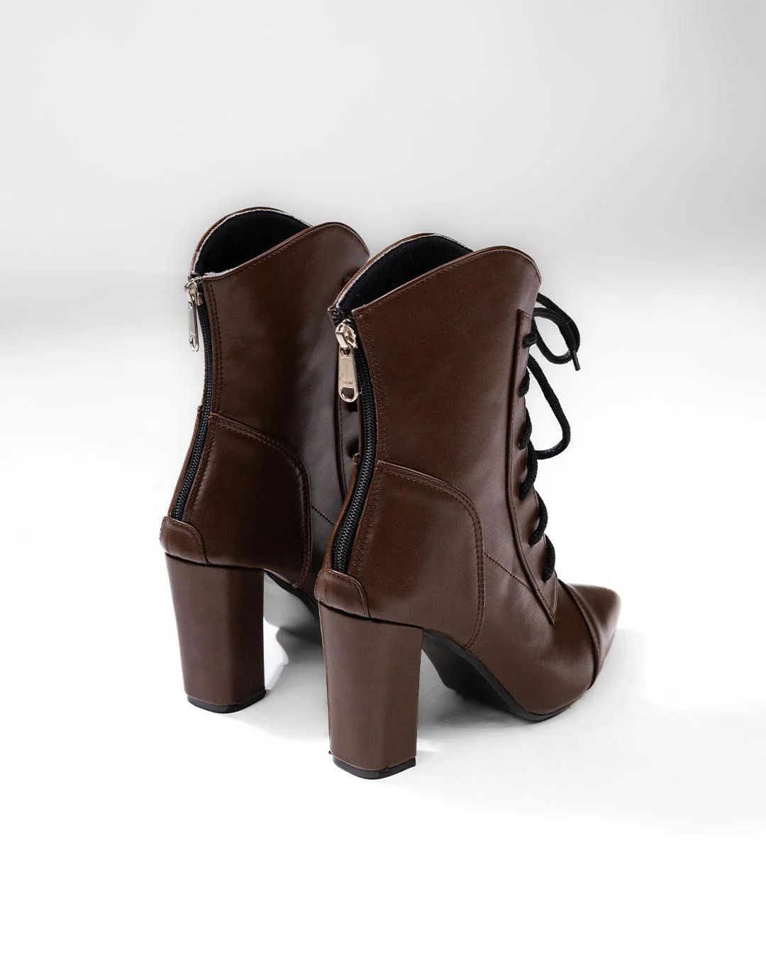 High-Heeled Lace-Up Mid-Calf Boots - Image 6