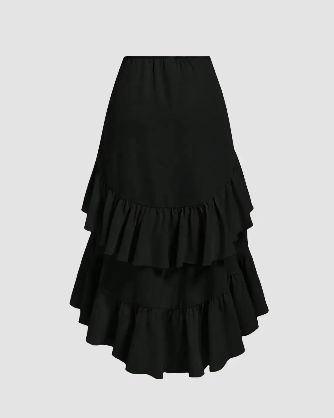 High-Low Ruffled Layered Drawstring Black Skirt - Image 3