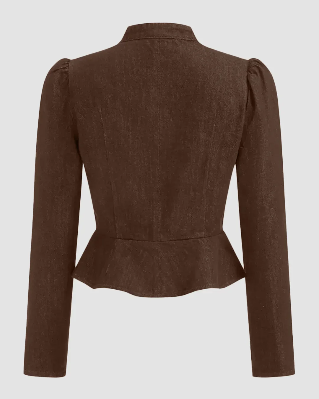 High Neck Button Down Denim Full Sleeve Top in Chocolate Fondae - Image 2