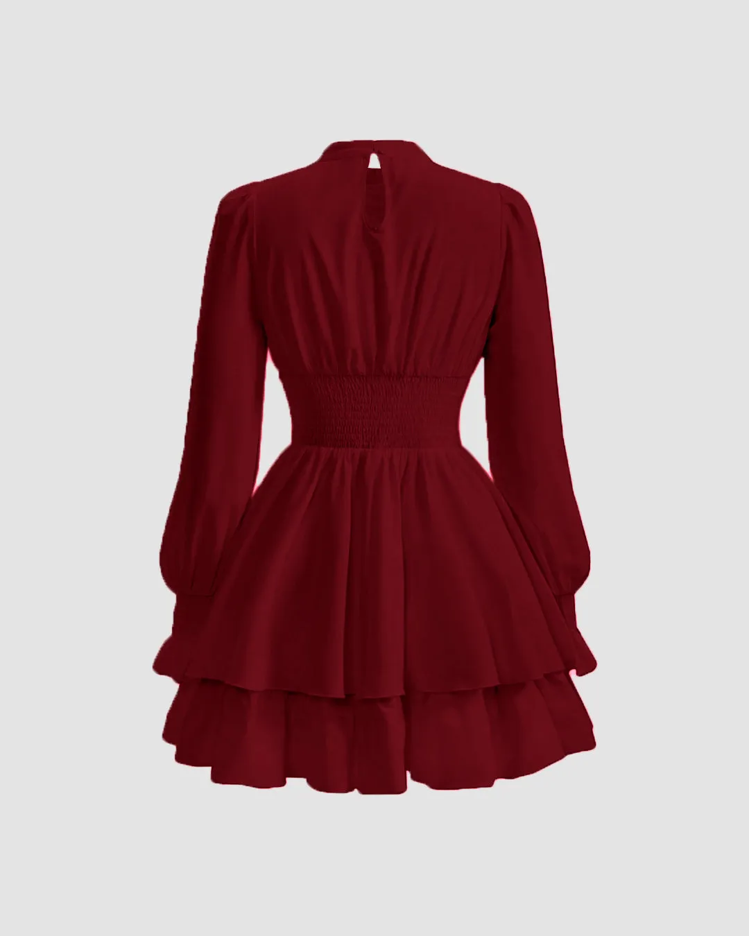 High Neck Puff Sleeve Dress in Cherry - Image 2