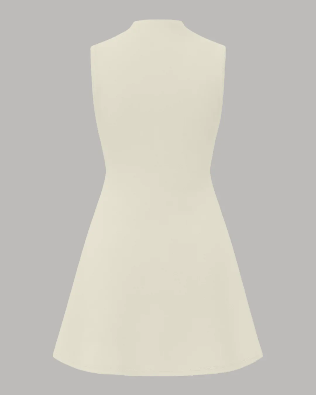 High Neck Ruched A-Line Mini Dress in Beige - Image 2