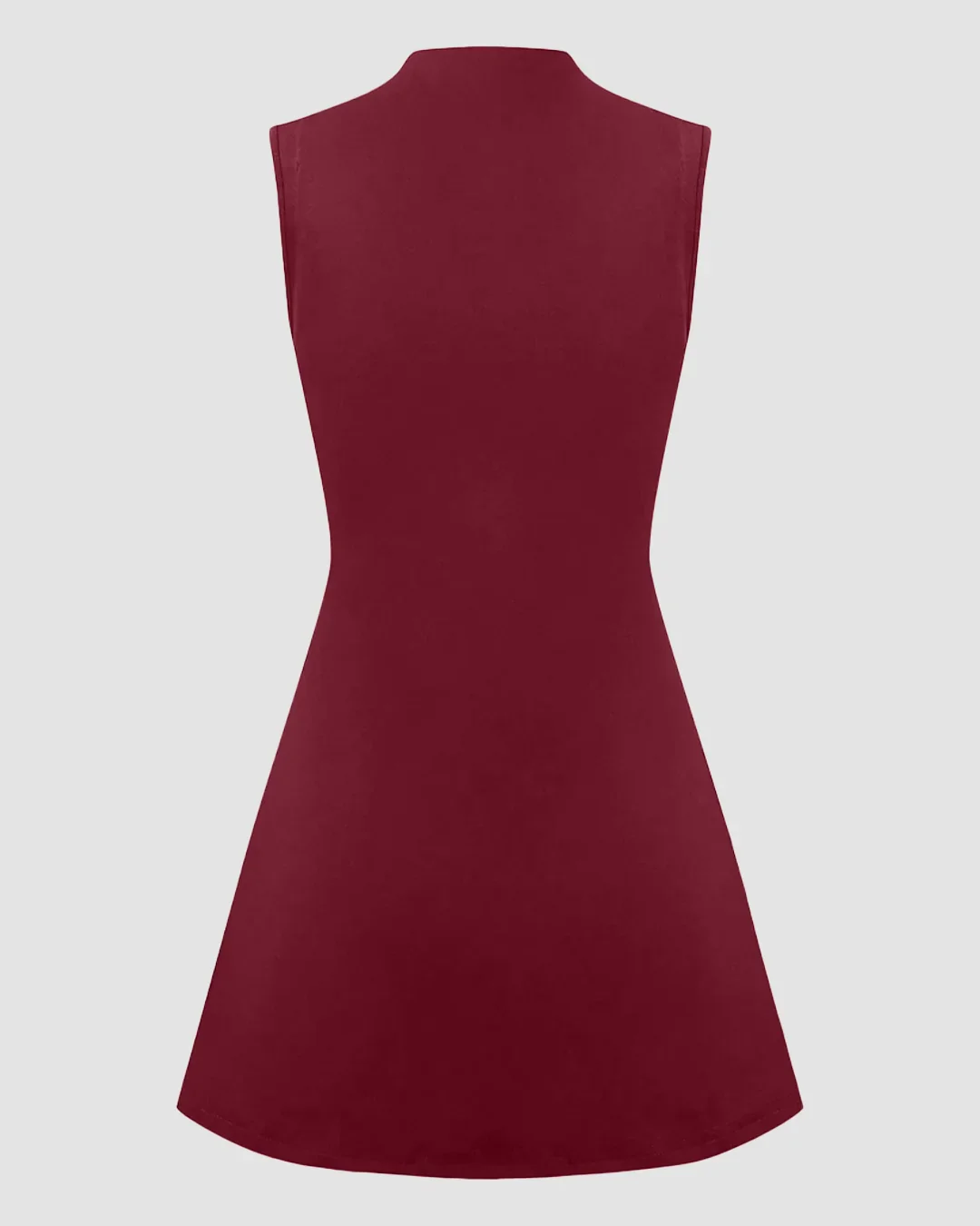 High Neck Ruched A-Line Mini Dress in Burgundy - Image 2