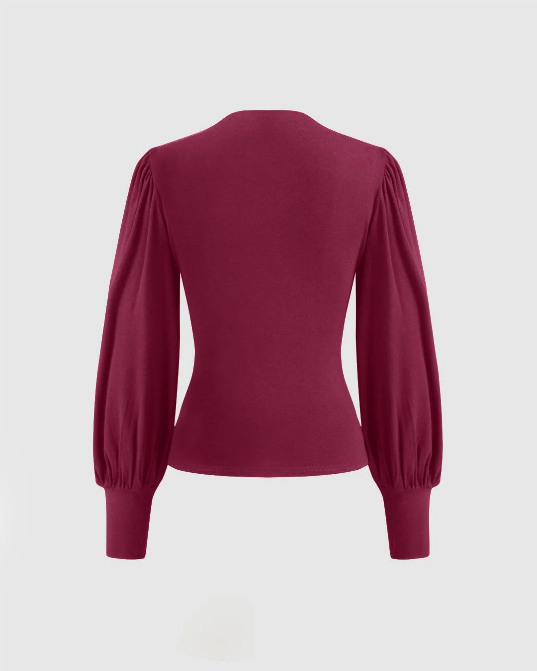 High Neck Ruched Long Sleeve Redberry Top - Image 2