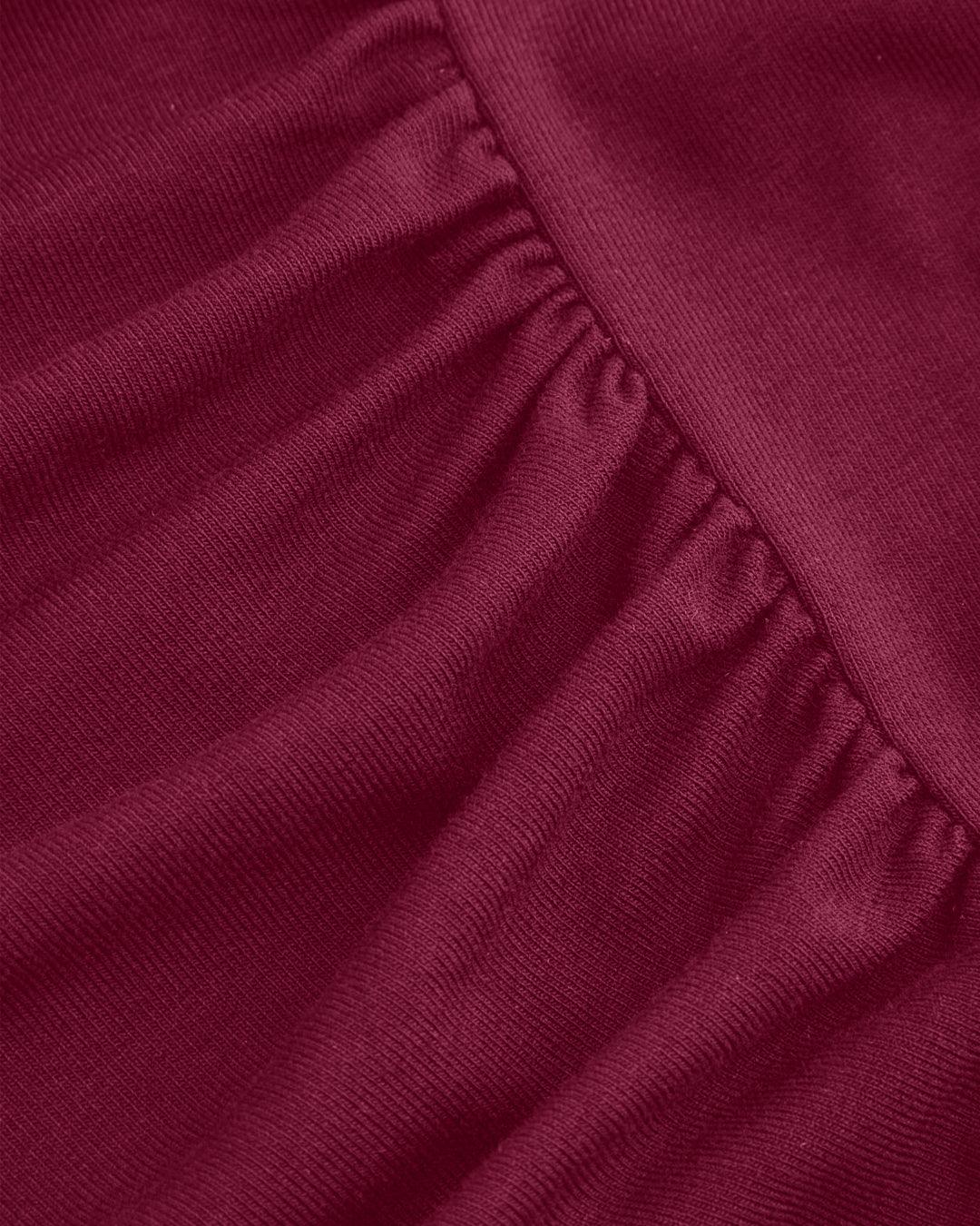 High Neck Ruched Long Sleeve Redberry Top - Image 3