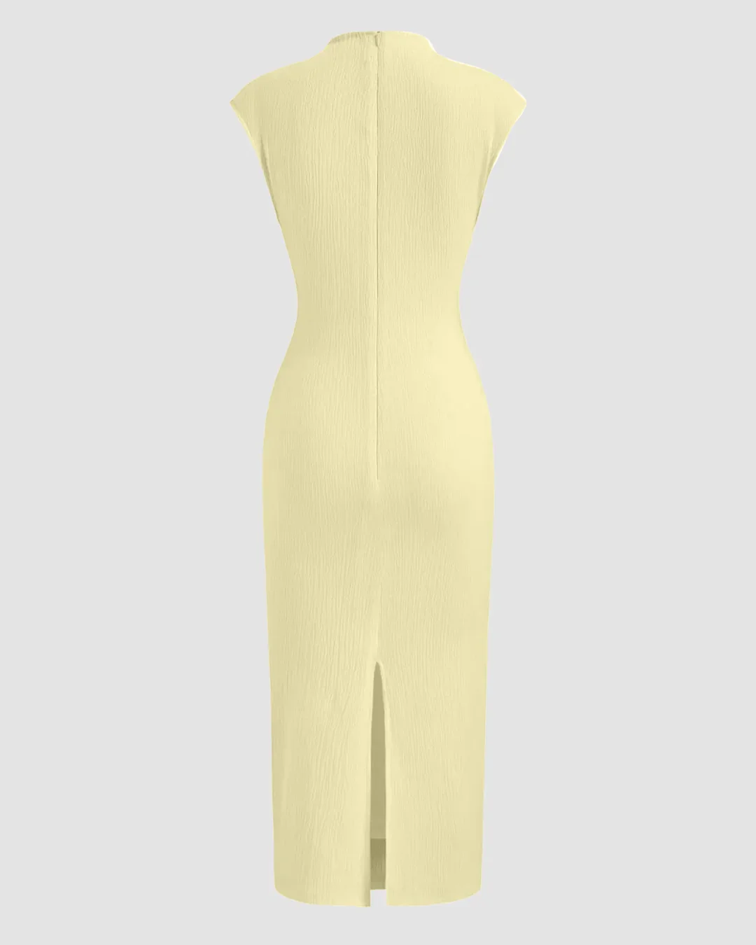 High Neck Ruched Side Sleeveless Maxi Dress in French Vanilla - Image 2