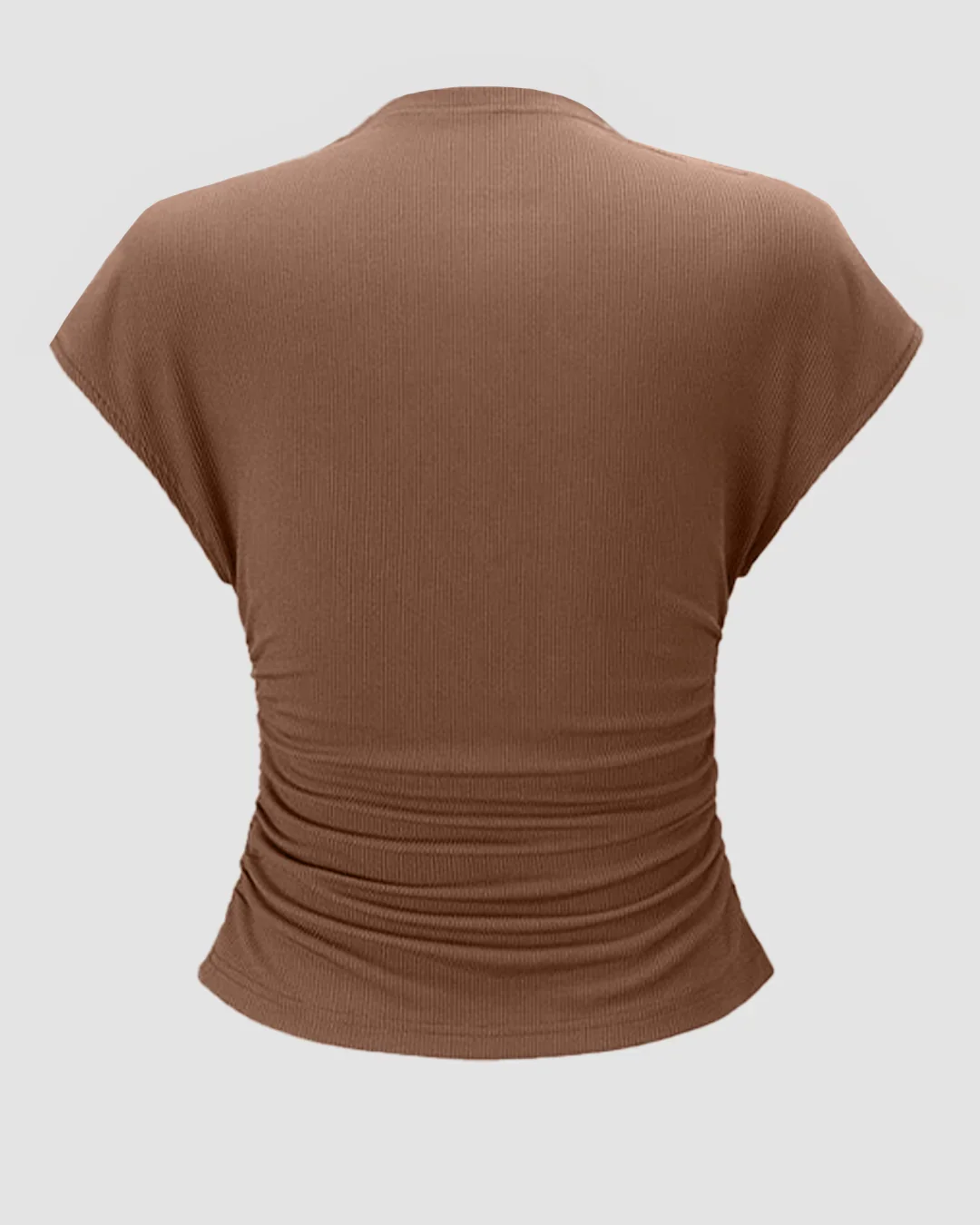 High Neck Ruched Stretch Top in Piecan Pie - Image 2