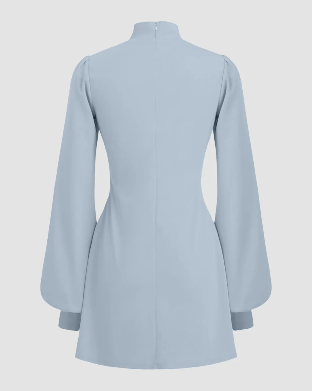 High Neck Ruffle Puff Sleeve Mini Dress in Ice Blue - Image 3