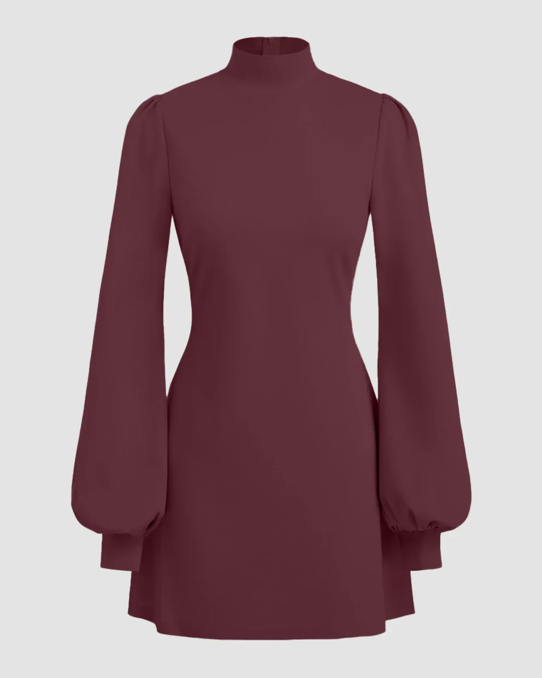 High Neck Ruffle Puff Sleeve Mini Dress in Maroon