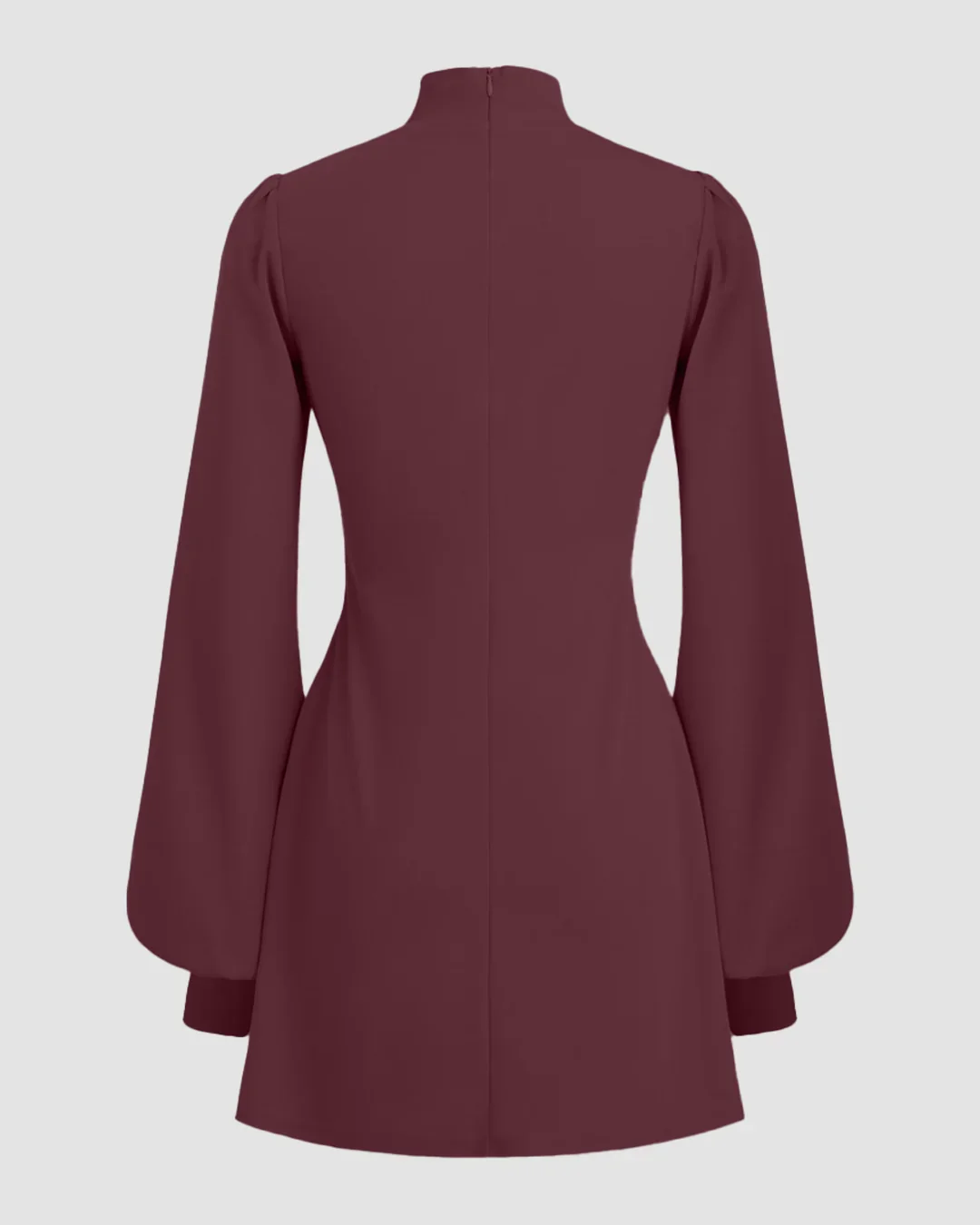 High Neck Ruffle Puff Sleeve Mini Dress in Maroon - Image 2