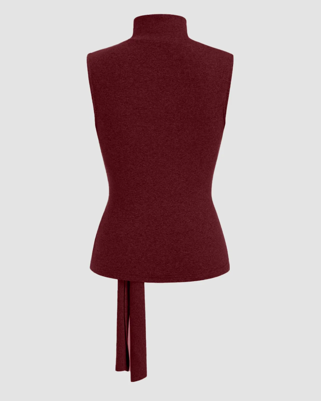 High Neck Sleeveless Knotted Top in Burgundy - Image 2