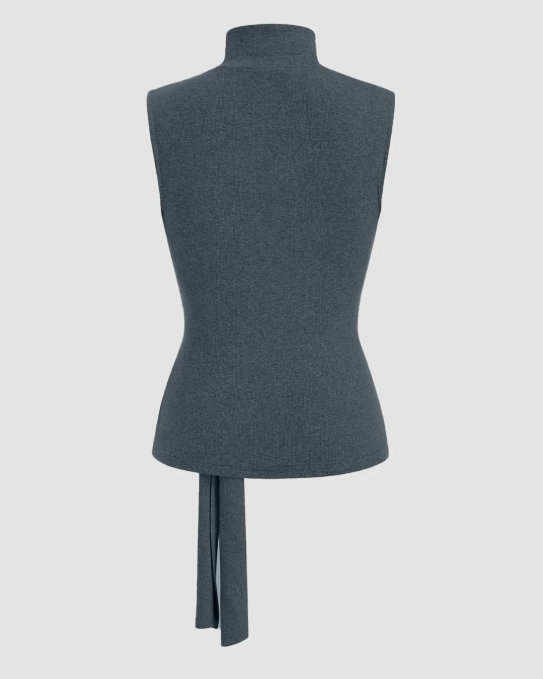 High Neck Sleeveless Knotted Top in Grey - Image 2