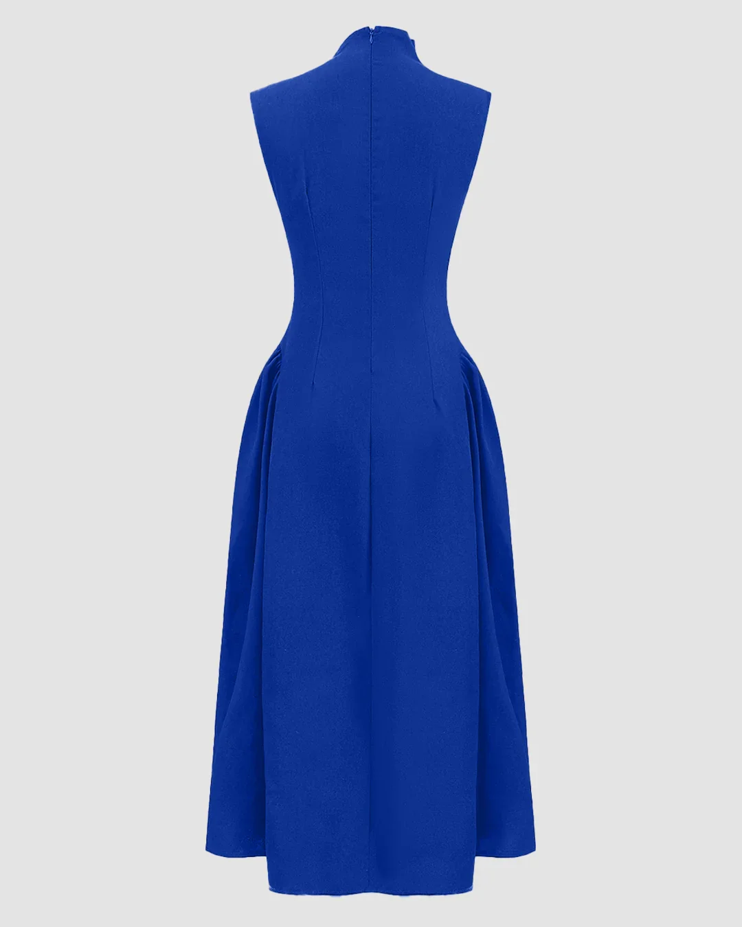 High Neck Sleeveless Straight Fit Midi Dress Solid in Blue - Image 2