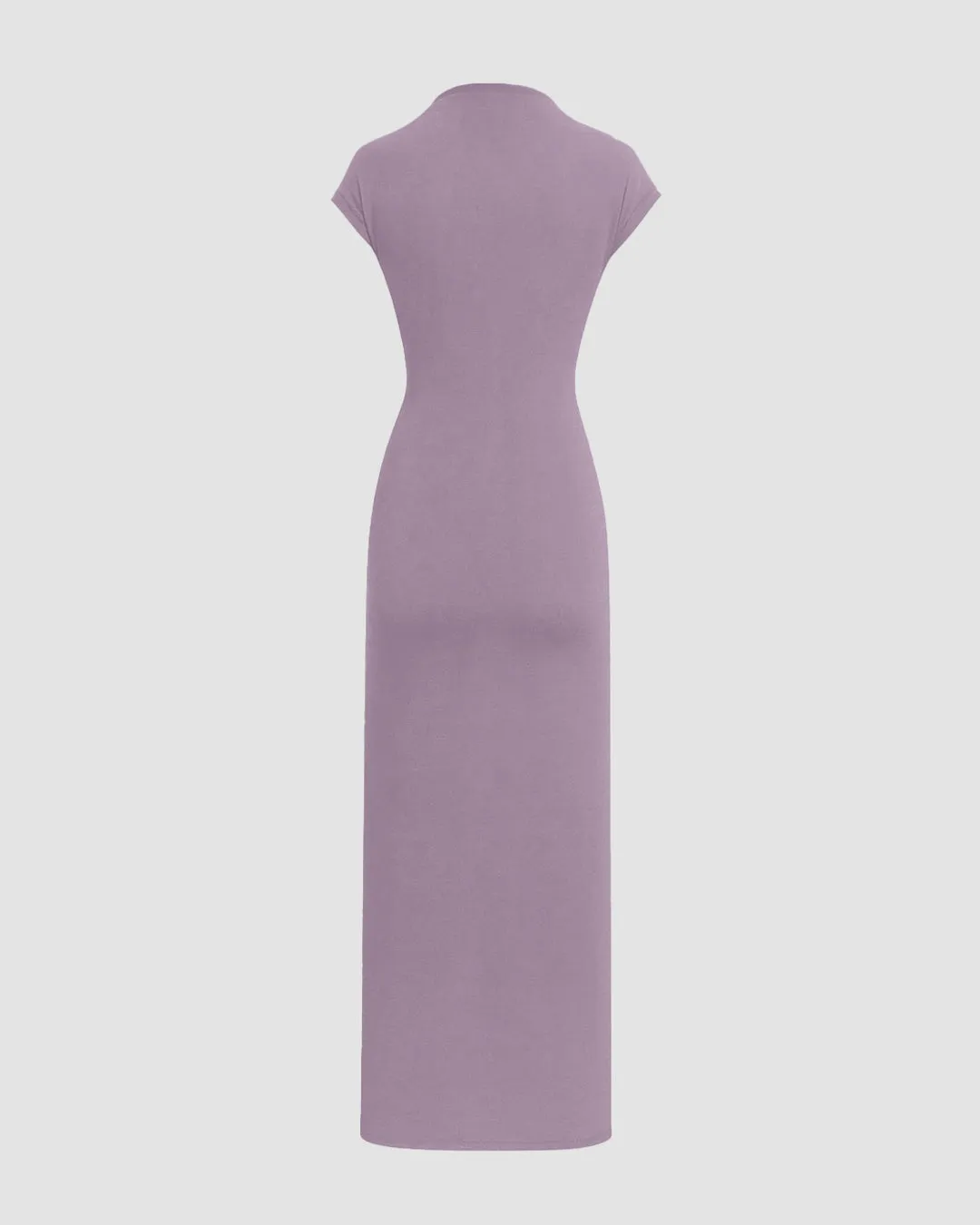 High Neck Solid Twist Ruched Split Maxi Dress In Lilac - Image 2