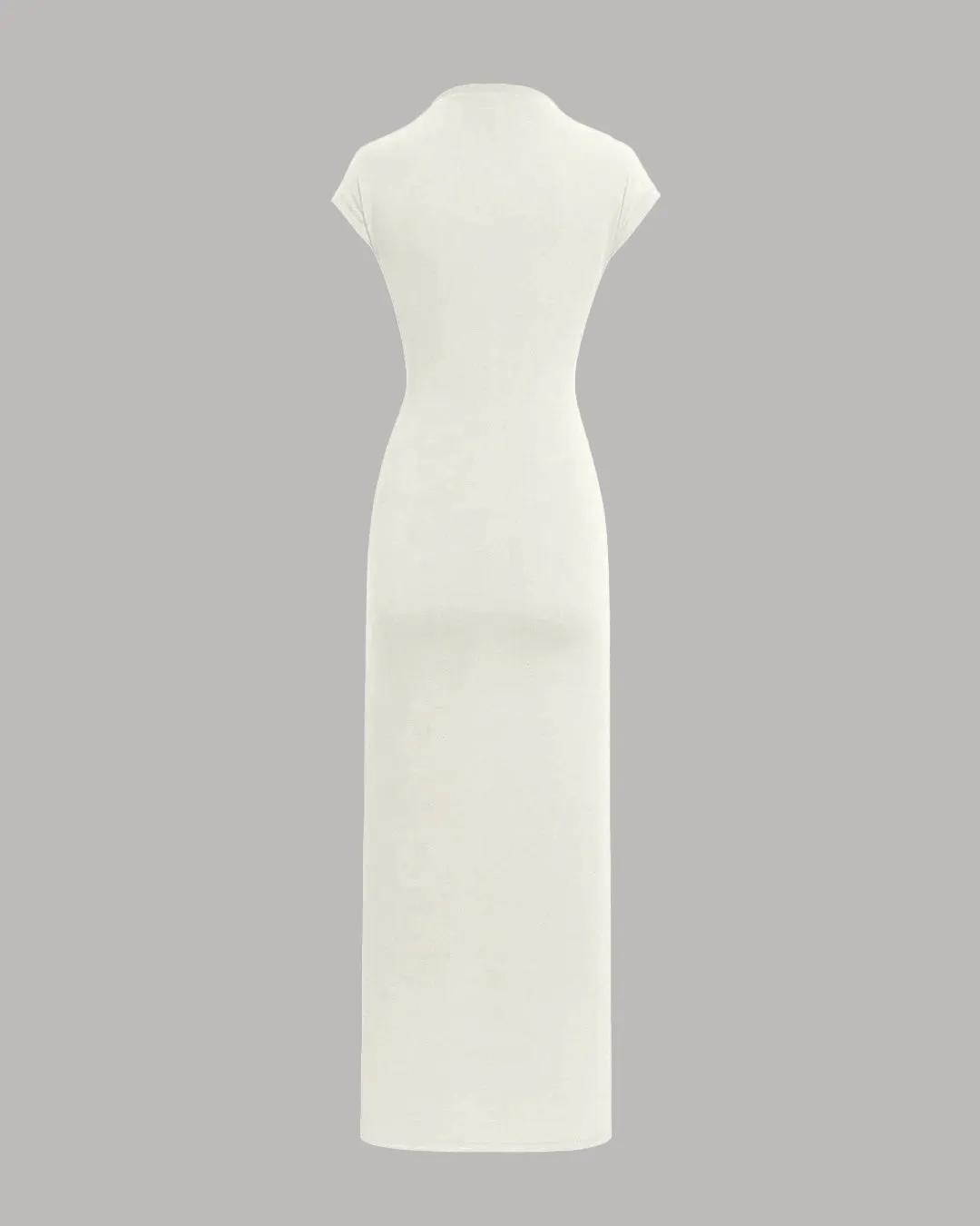 High Neck Draped Waist Maxi Dress in Milky White - Image 3