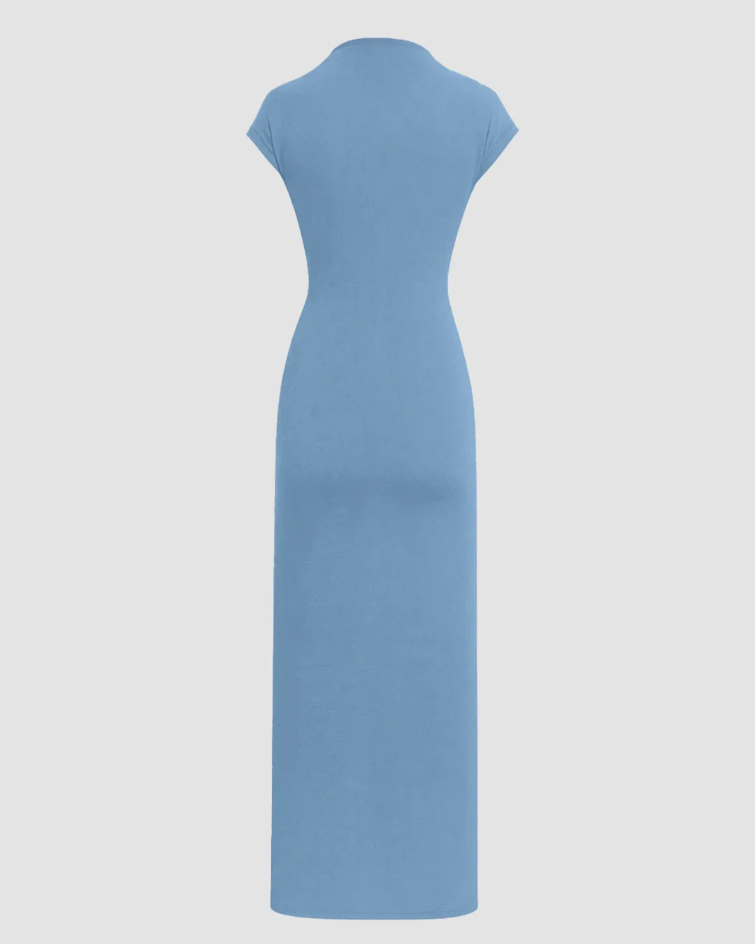 Asymmetric Ruched Cap Sleeve Maxi Dress in Powder Blue - Image 3