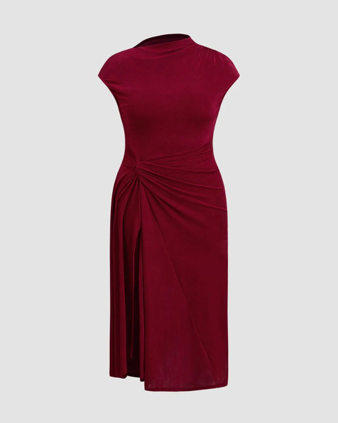 High Neck Twist Ruched Split Maxi Dress Curve & Plus In Redberry - Image 3