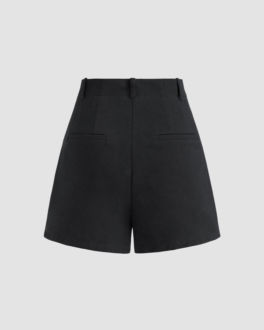 High Rise Solid Shorts In Black - Image 2