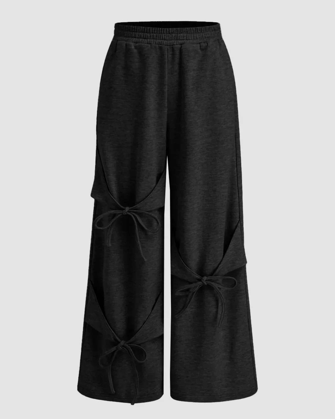 High-Rise Tie-Bow Cutout Wide Leg Pants in Black
