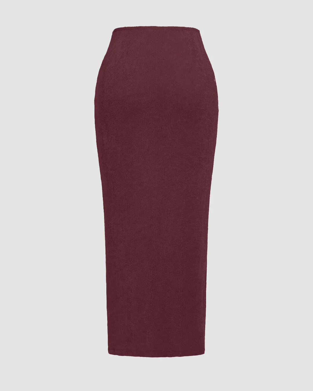 High-Waist Draped Side-Slit Midi Skirt in Maroon - Image 2