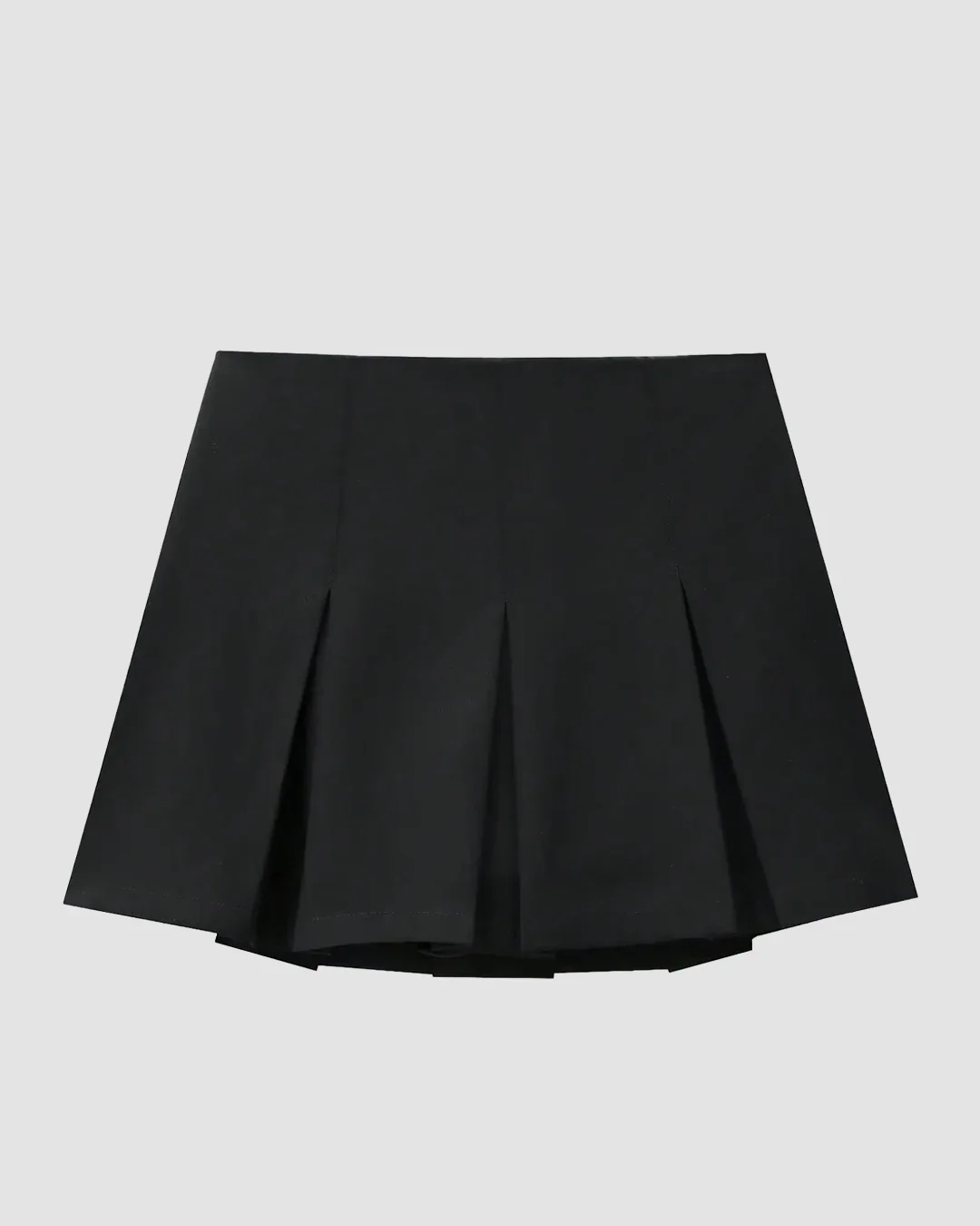 High-Waist Pleated A-Line Mini Skirt in Black - Image 2