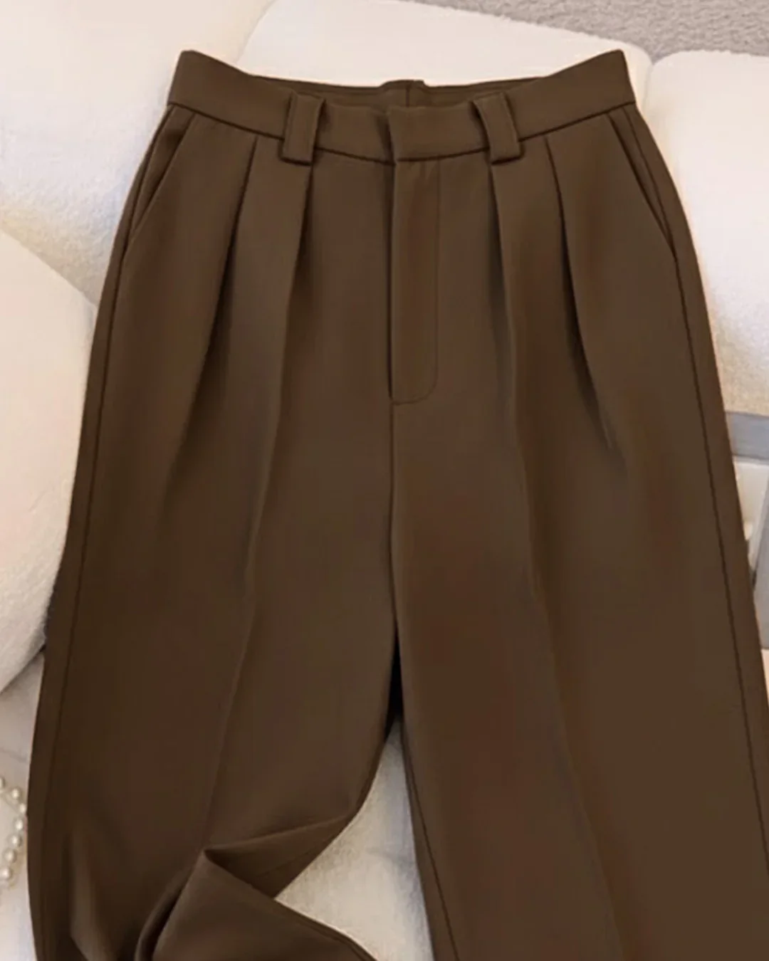 High-Waisted Wide-Leg Tailored Trousers in Brown - Image 2