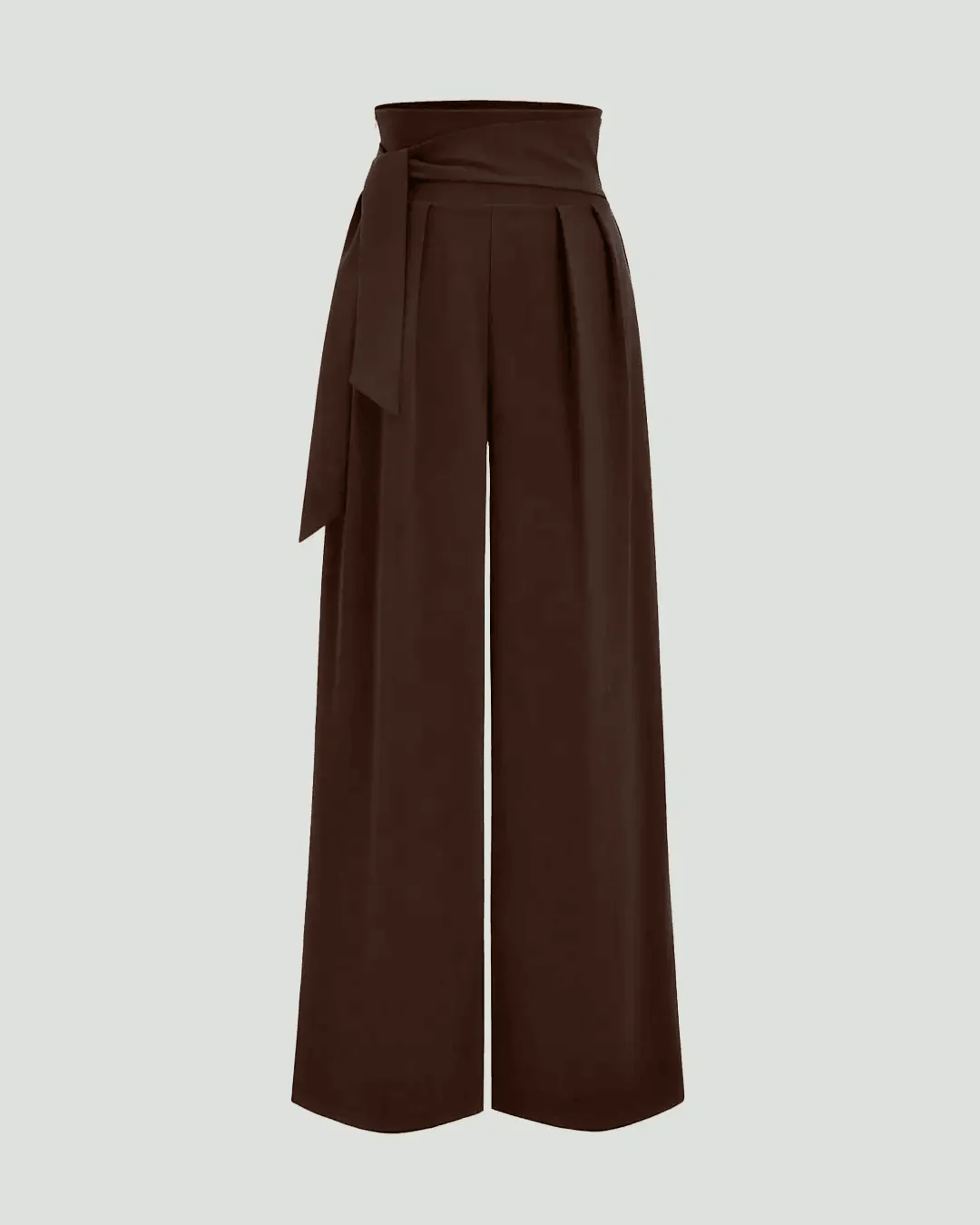 High Waisted Wide Leg Tie Straight Pants In Coco Brown