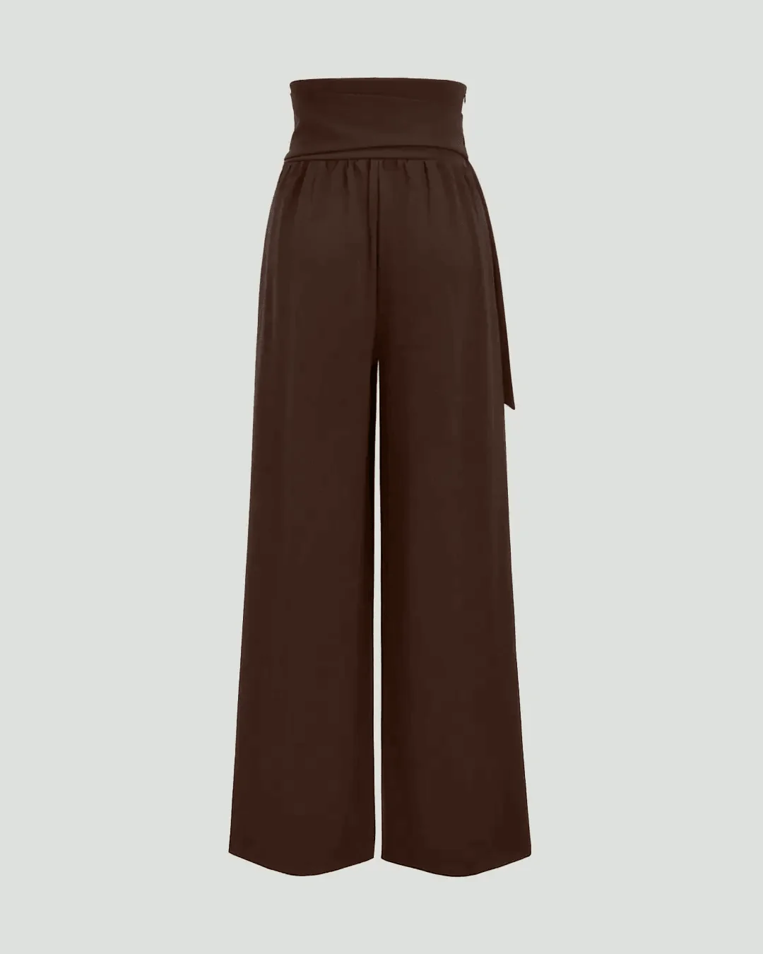 High Waisted Wide Leg Tie Straight Pants In Coco Brown - Image 2