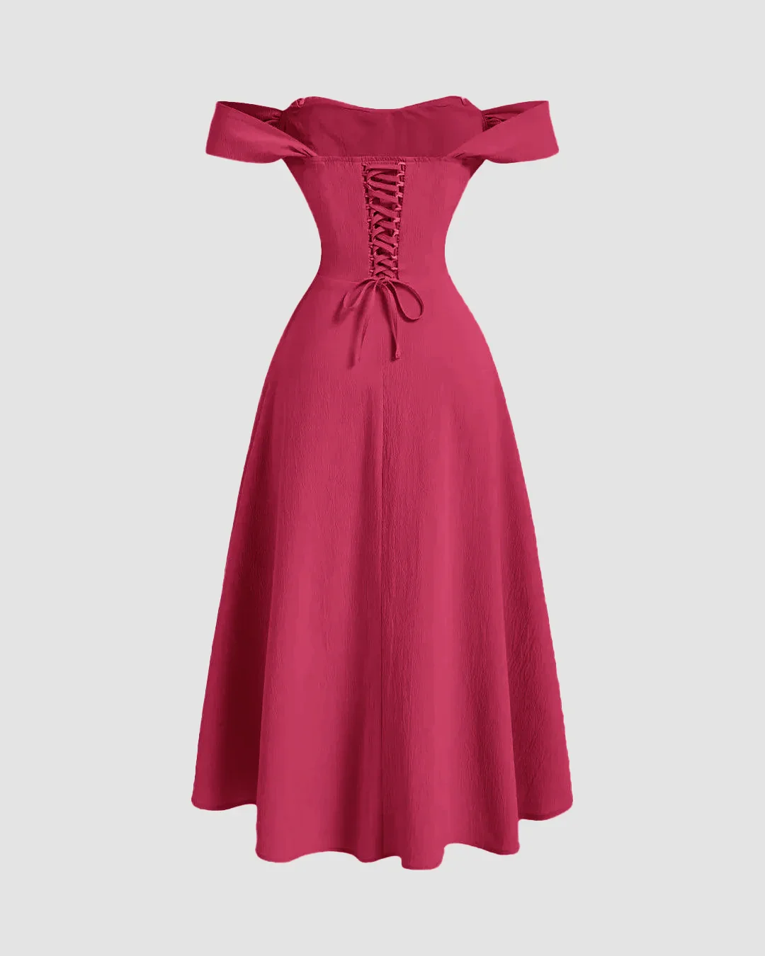 Hot Pink Faux Fishbone Design Romantic One-Shoulder Dress - Image 3