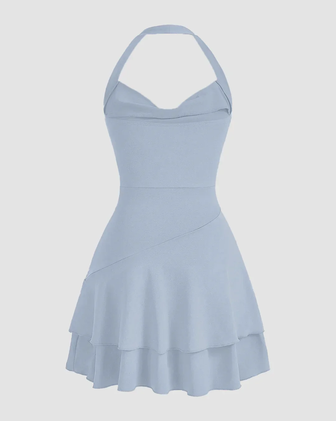 Ice Blue Halter Neck Ruched Skater Dress - Image 3