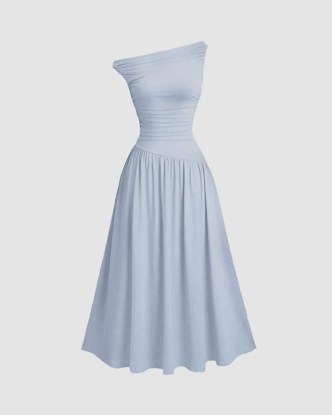 Ice Blue Off-Shoulder Fit & Flare Midi Dress
