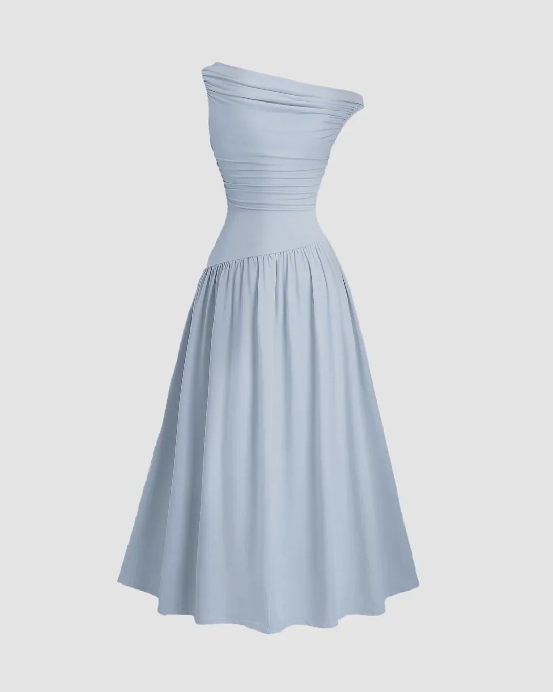Ice Blue Off-Shoulder Fit & Flare Midi Dress - Image 3