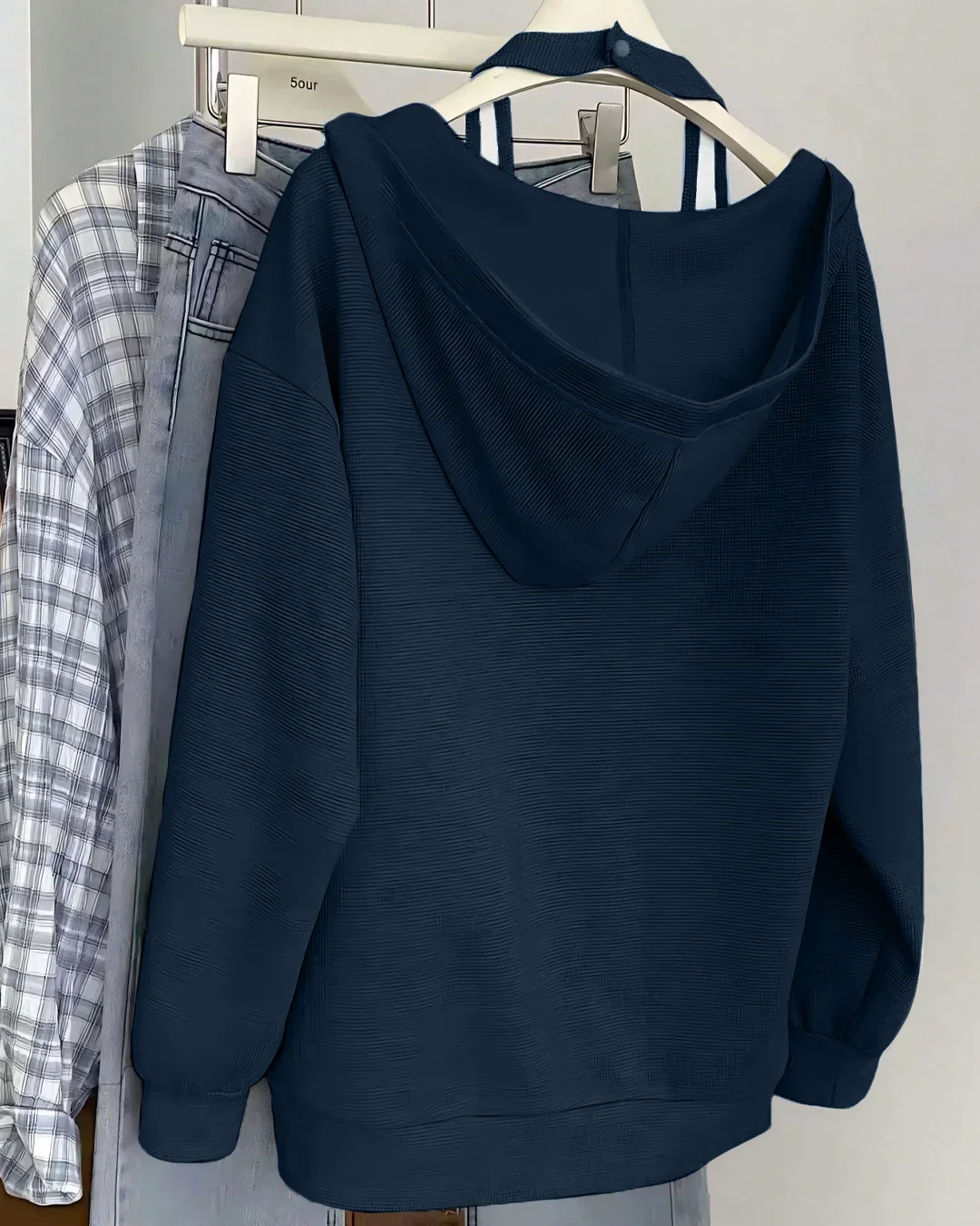 Casual V-Neck Relaxed Fit Full Sleeve Sweatshirt in Blue - Image 2