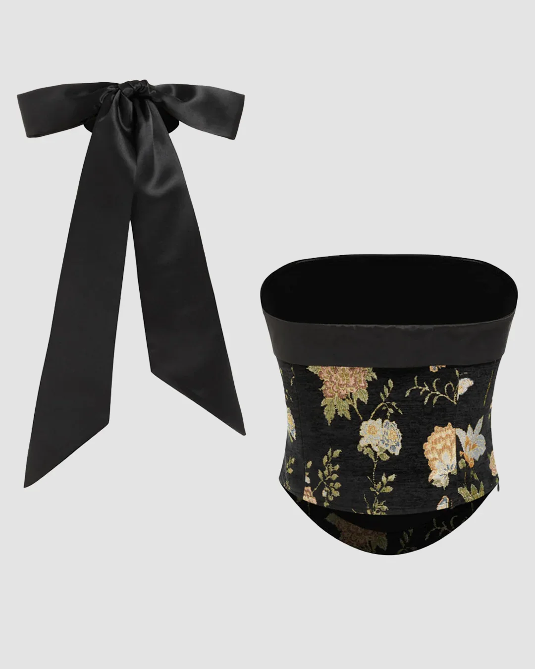 Jacquard Floral Bandeau Crop Top & Satin Bow - Image 2