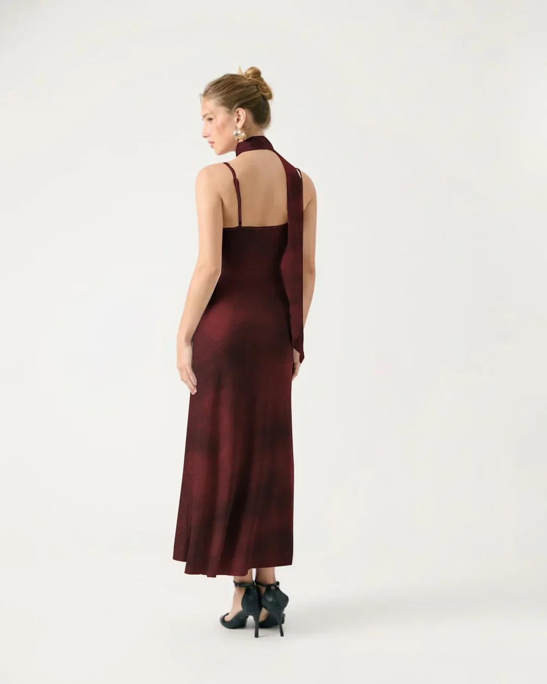 Jersey Cowl Neck Ruched Mermaid Maxi Dress With Scarf - Image 5