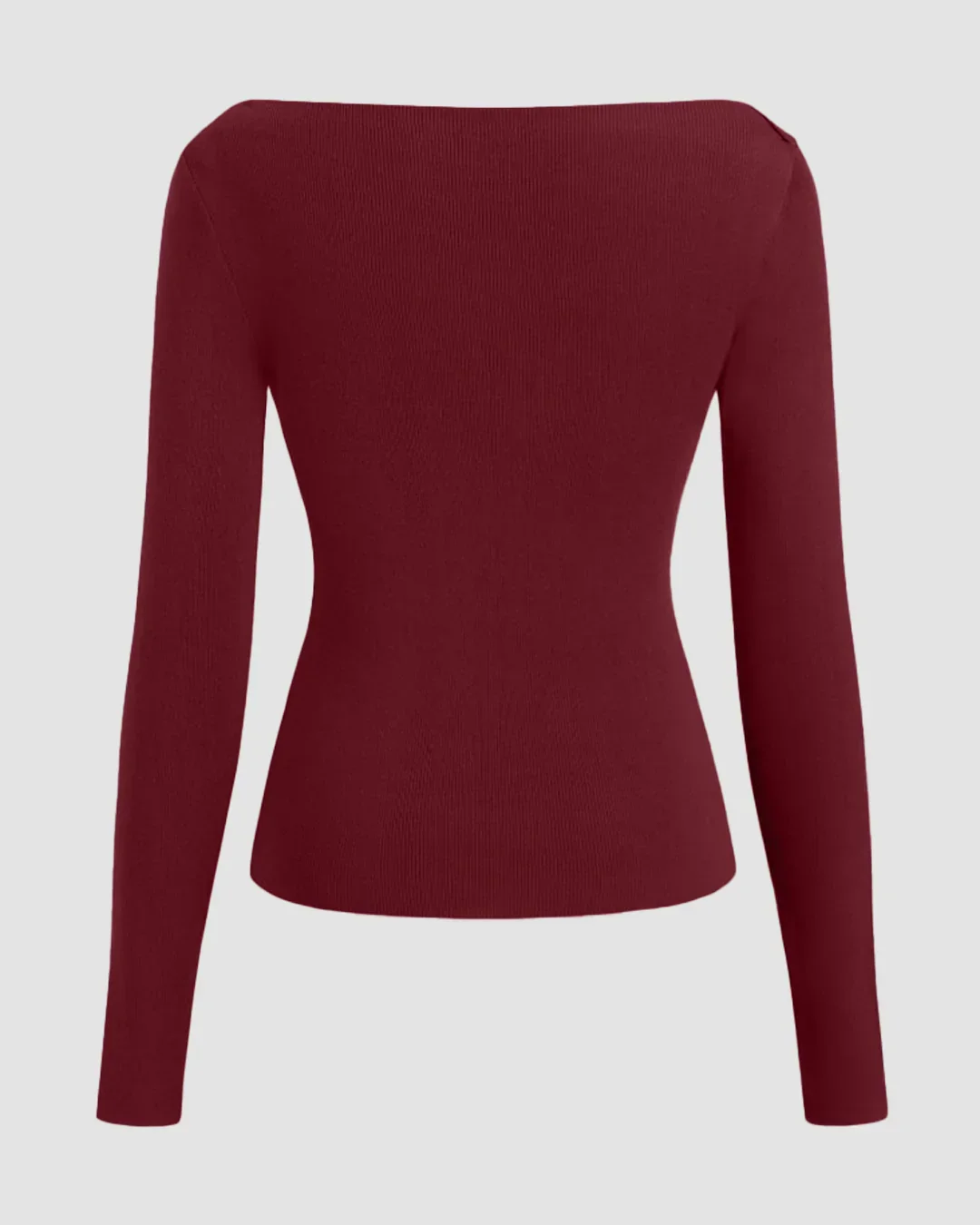 Knit Boat Neck Long Sleeve Ruched Top in Maroon - Image 2
