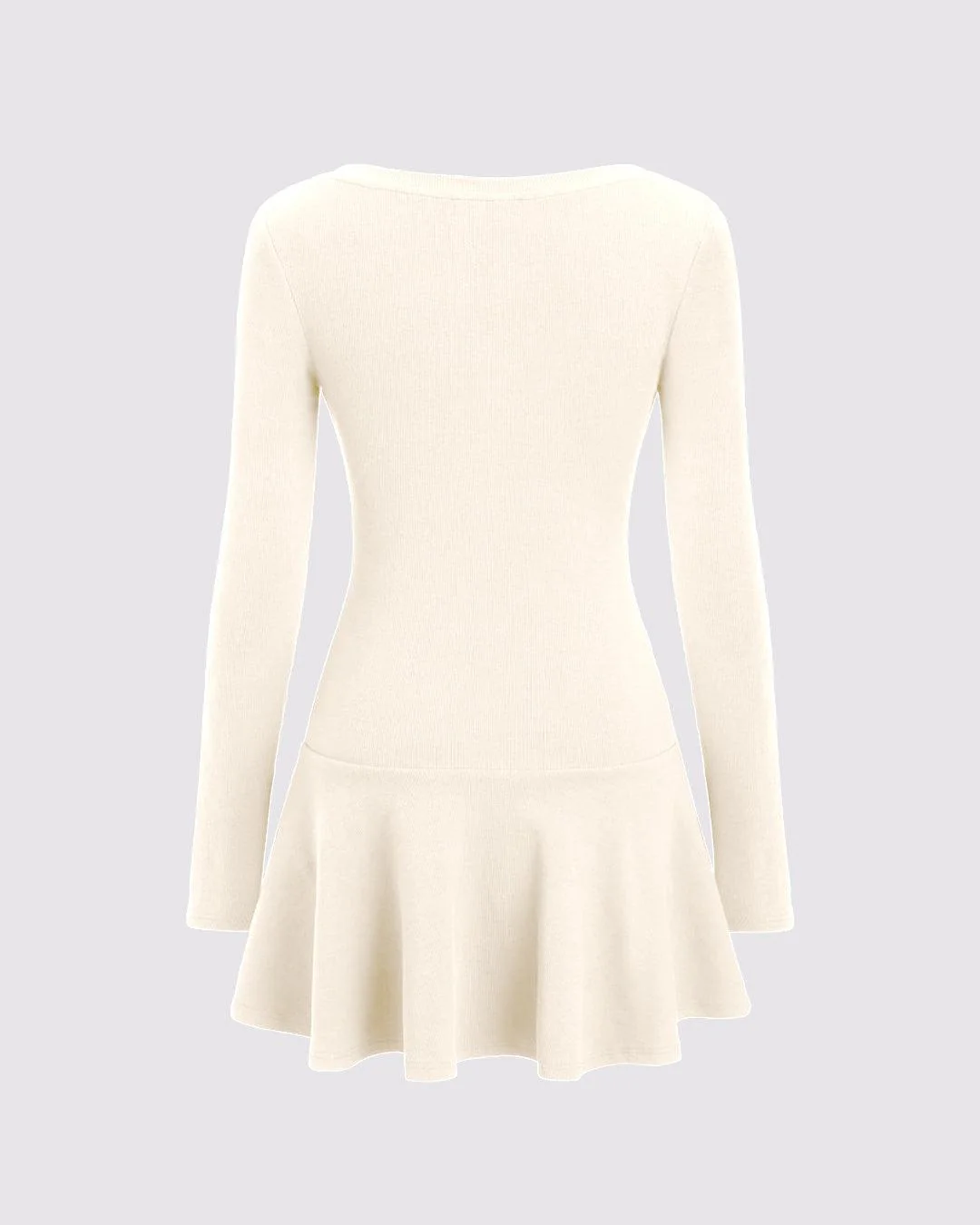 Knit Fabric U-neckline Ruffle Mini Dress In Off-White - Image 2