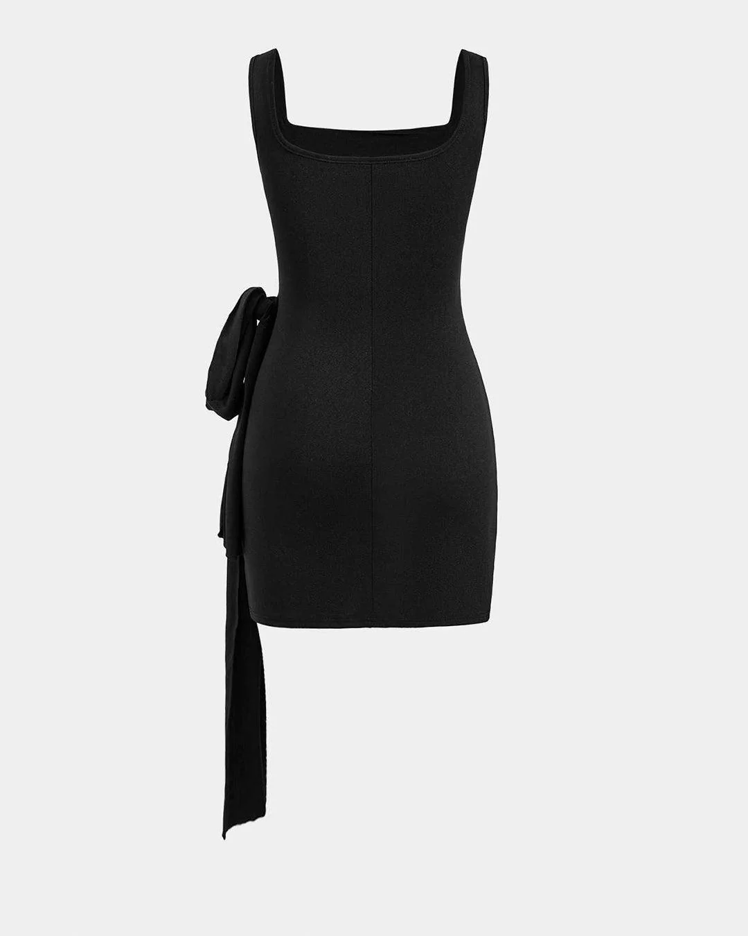 Knotted Tie Ruched Square Neck Sleeveless Black Mini Dress - Image 2