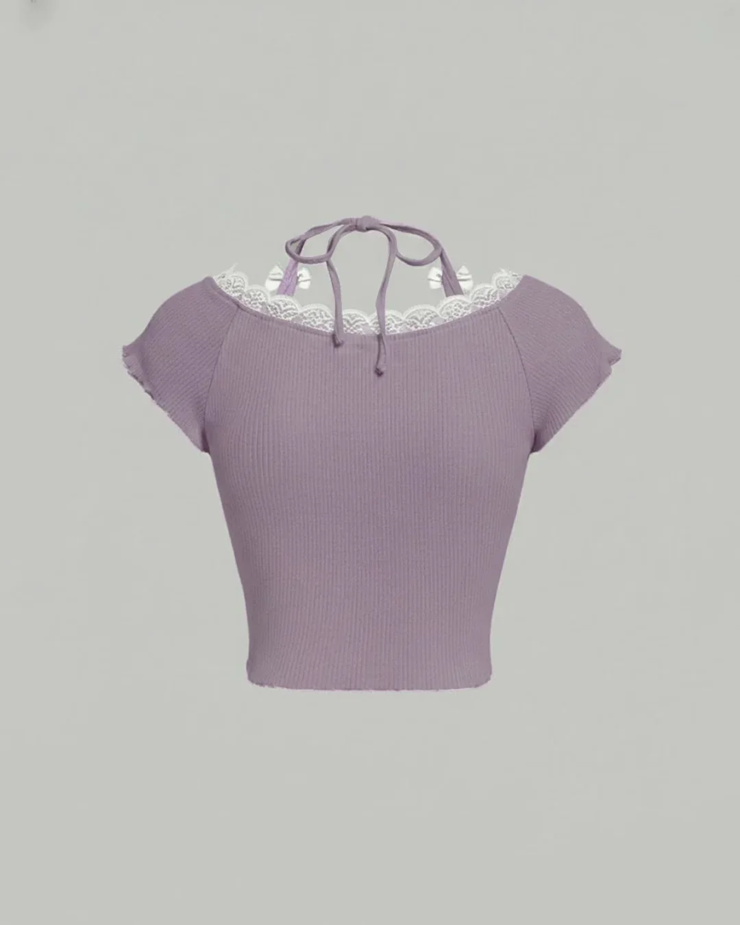 Lace Trim Halter Tie Neck in Lilac - Image 2
