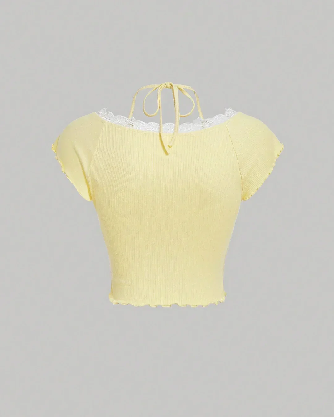 Lace Trim Halter Tie Neck in Vanilla - Image 2