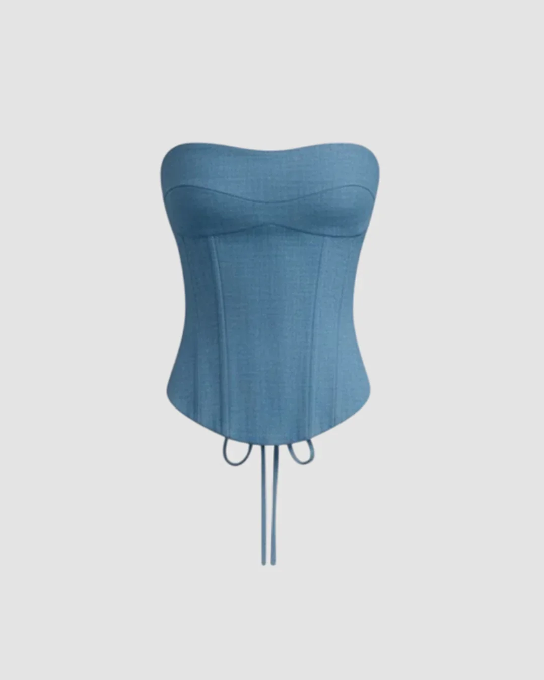 Lace Up Corset Bandeau Top & Mid Rise Barrel-leg Trousers Set in Dark Blue - Image 4