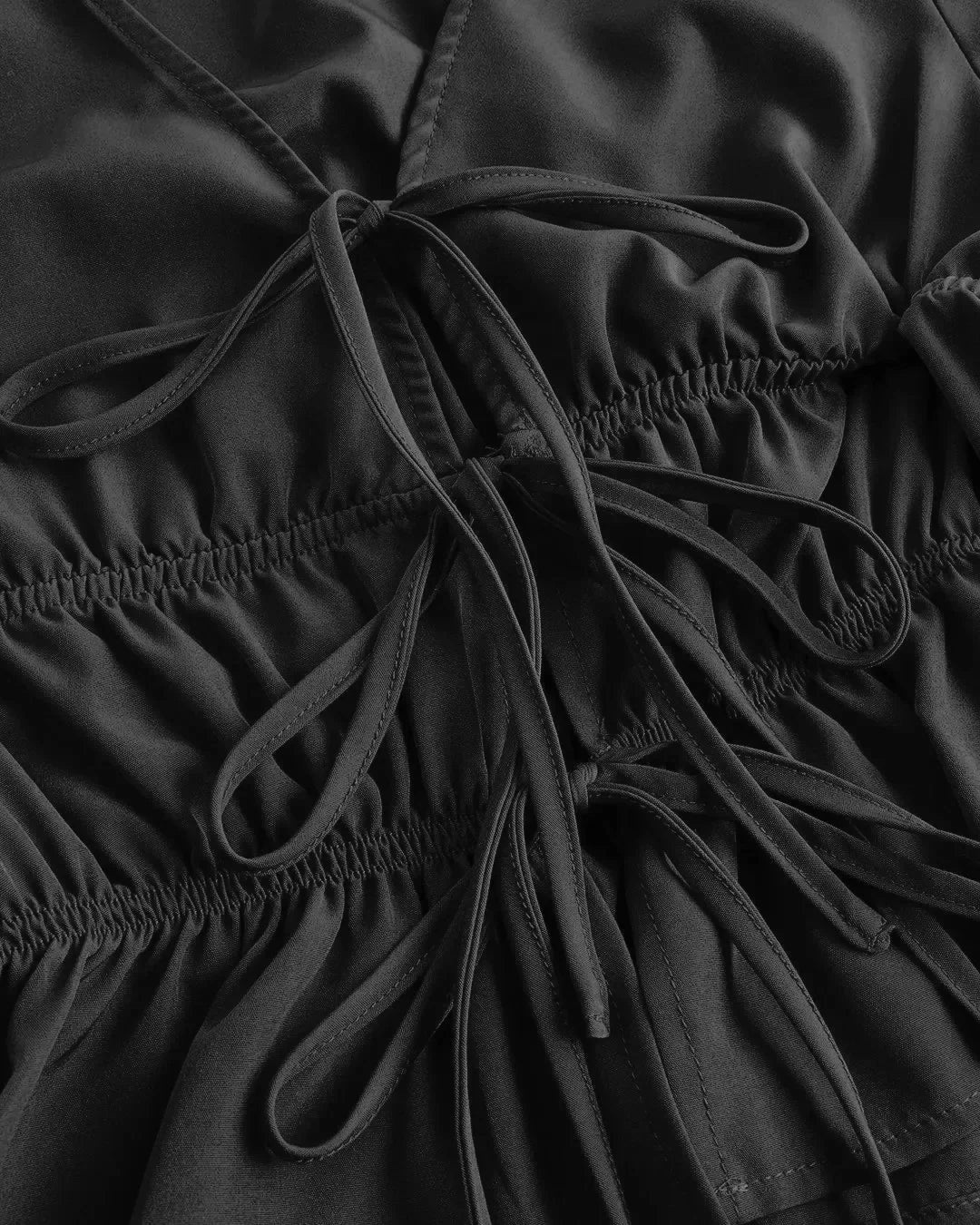 Lace-Up Flared Sleeve Peplum Top in Black - Image 4