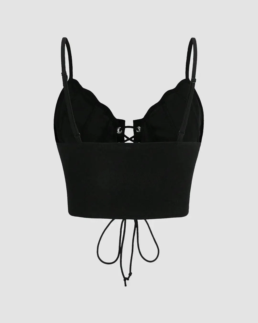 Lace Up Front Cami Top In Black - Image 2
