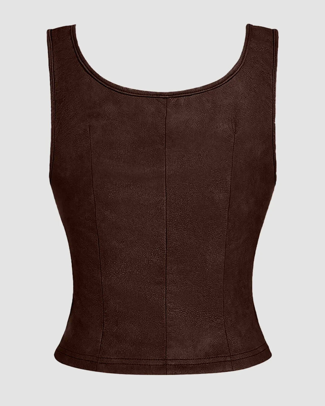 Lace Up Front Fitted Sleeveless Top in Brown - Image 2