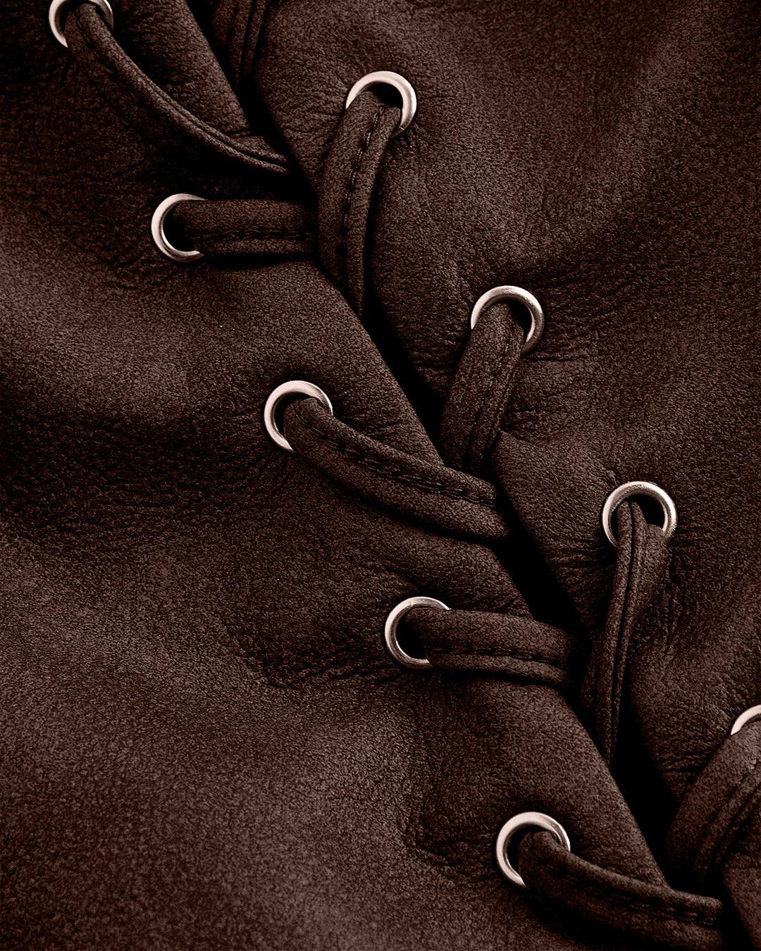 Lace Up Front Fitted Sleeveless Top in Brown - Image 3