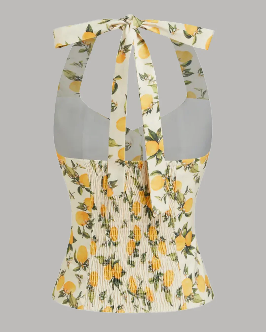 Lemon Print Ruched Halter Neck Top - Image 2