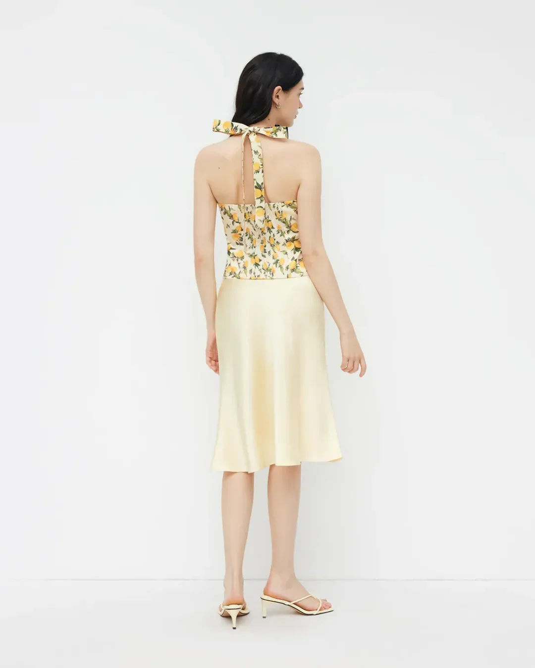 Lemon Print Ruched Halter Neck Top - Image 4