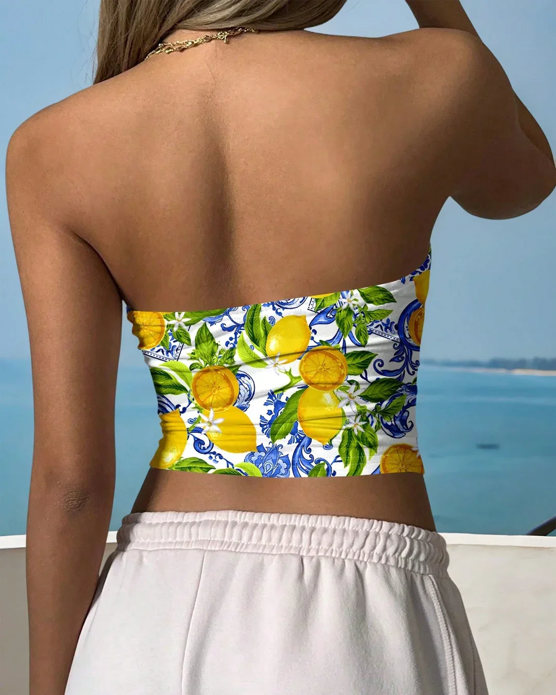 Lemon Print Strapless Tube Top - Image 4