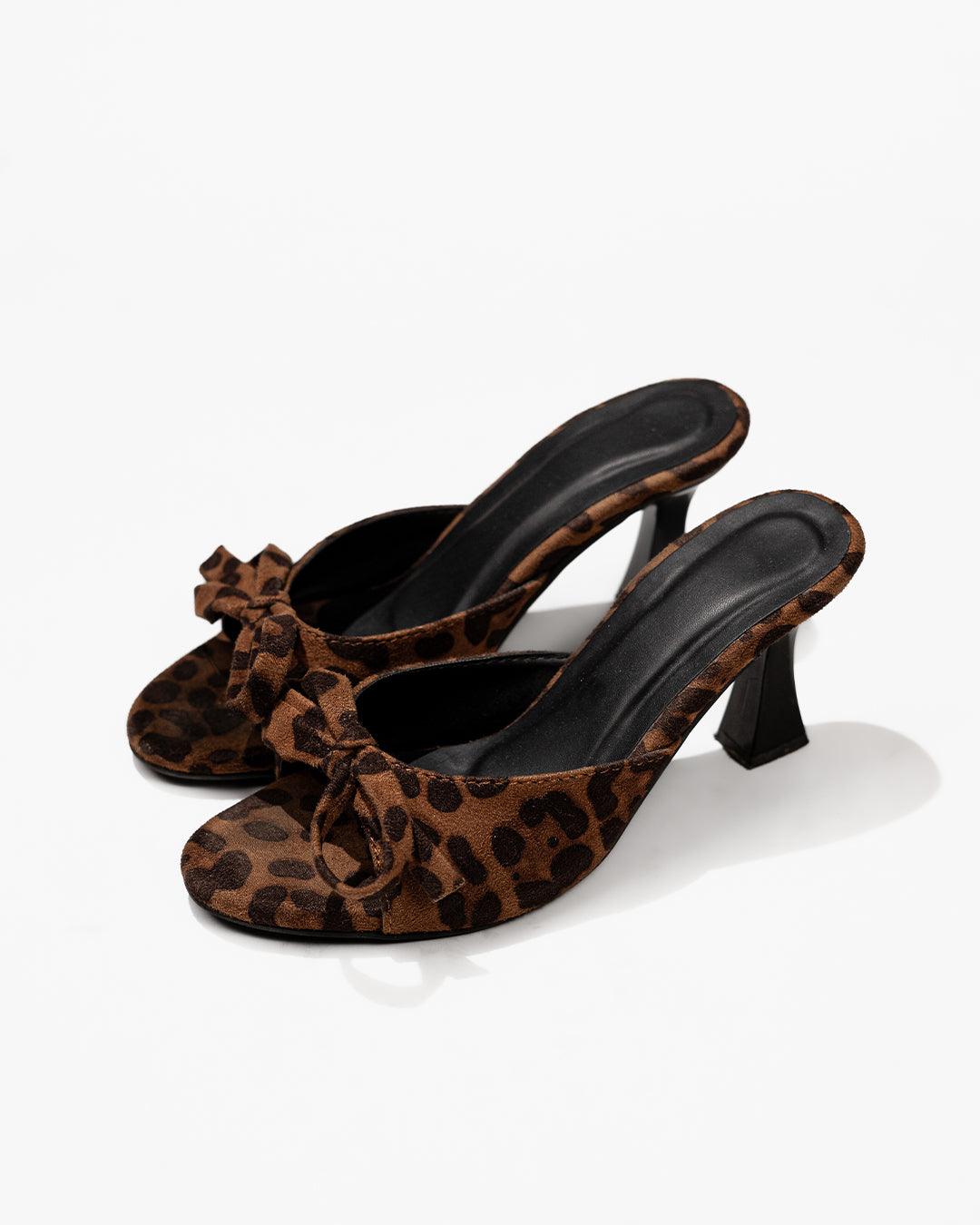 Leopard Print Bow Detail Mule Heels - Image 2