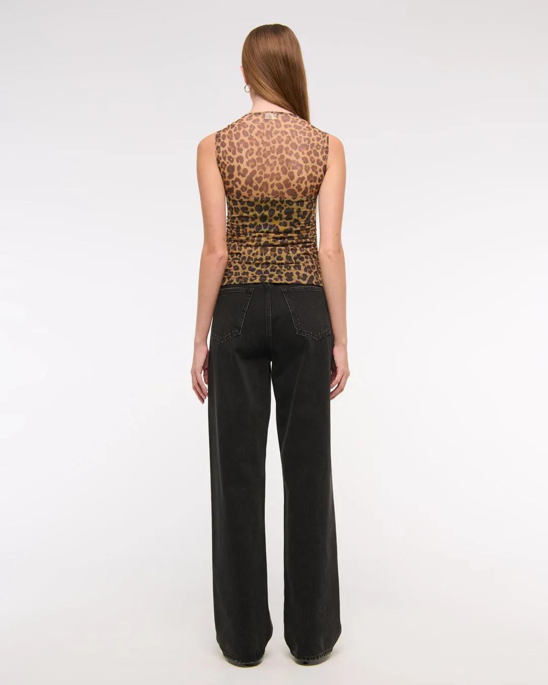 Leopard Print Mesh Panel Fitted Crop Top - Image 3