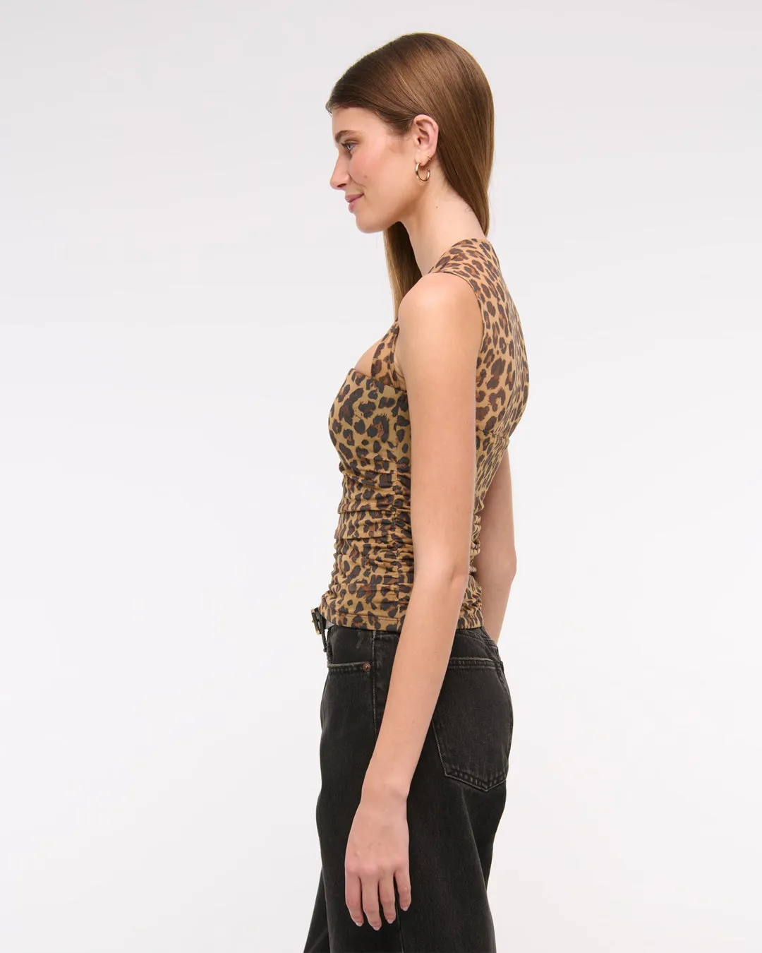 Leopard Print Mesh Panel Fitted Crop Top - Image 4